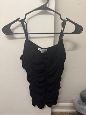 Wild Honey Black Ruched Tank with Adjustable Straps